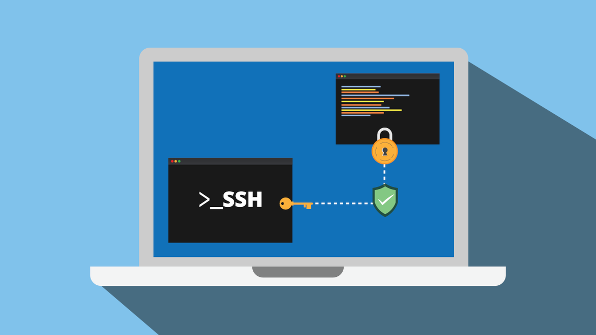 Layar laptop menunjukkan koneksi SSH