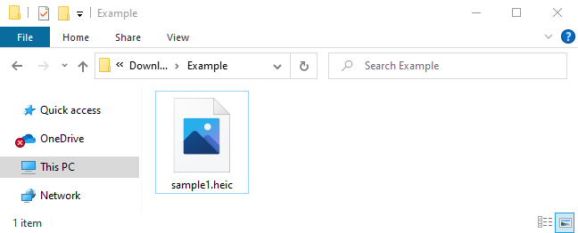 File HEIC ditampilkan tanpa thumbnail di File Explorer pada Windows 10.