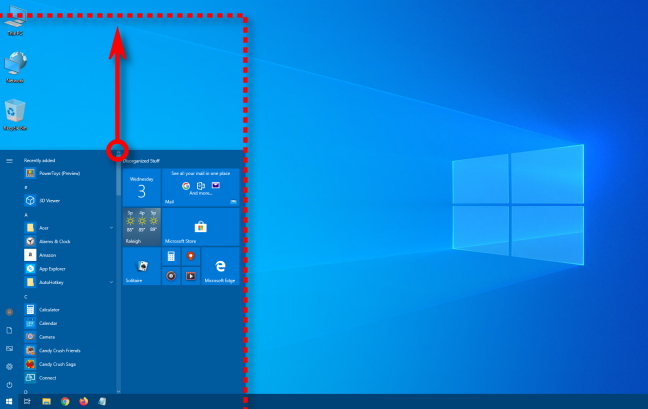 Mengubah ukuran menu Start Windows 10 secara vertikal