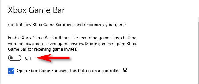Klik sakelar "Aktifkan Bilah Game Xbox".