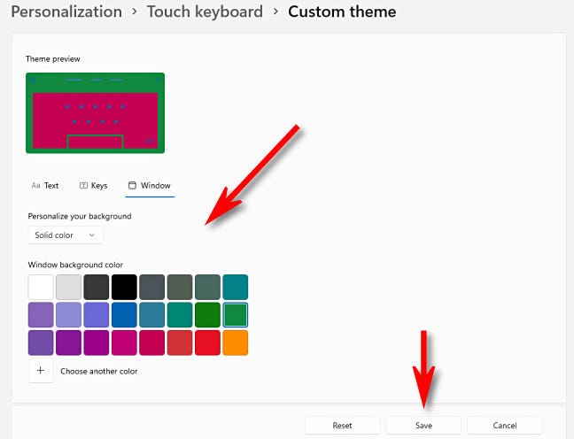 Pilih warna tema keyboard sentuh, lalu klik "Simpan".
