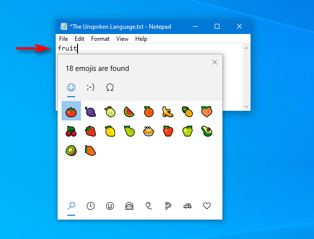 Ketik kata untuk mencari emoji di Windows 10