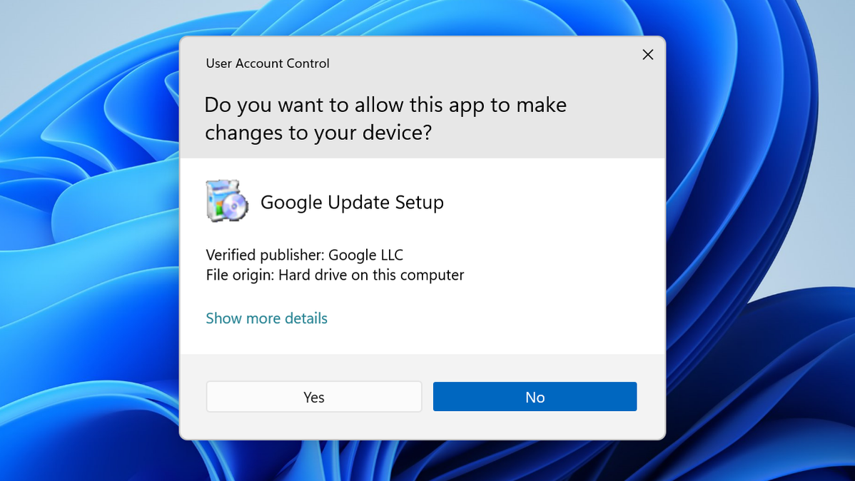 Perintah Kontrol Akun Pengguna di desktop Windows 11.