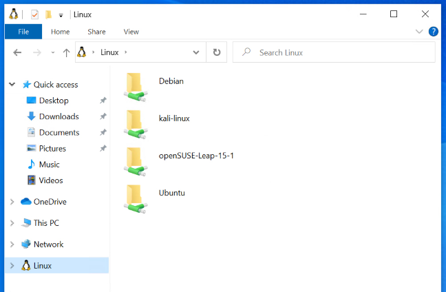 Melihat file distribusi Linux di File Explorer