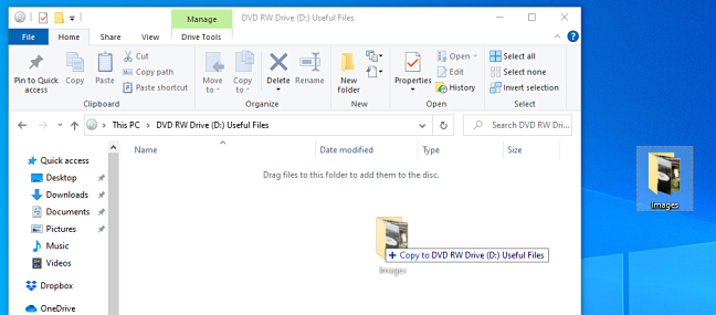 Menyalin file ke disk sistem file langsung di Windows 10.