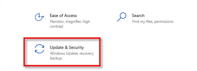 Di Pengaturan Windows, klik Perbarui & Keamanan