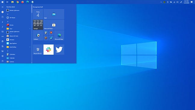 Menu Mulai Windows 10 di bagian atas layar.