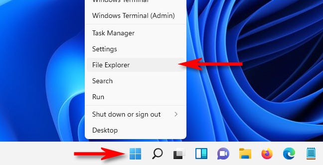 Klik kanan tombol Start dan pilih "File Explorer" dalam daftar.