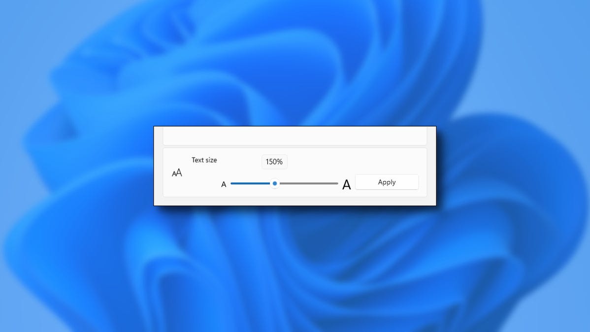 Penggeser ukuran teks Windows 11 dengan latar belakang biru