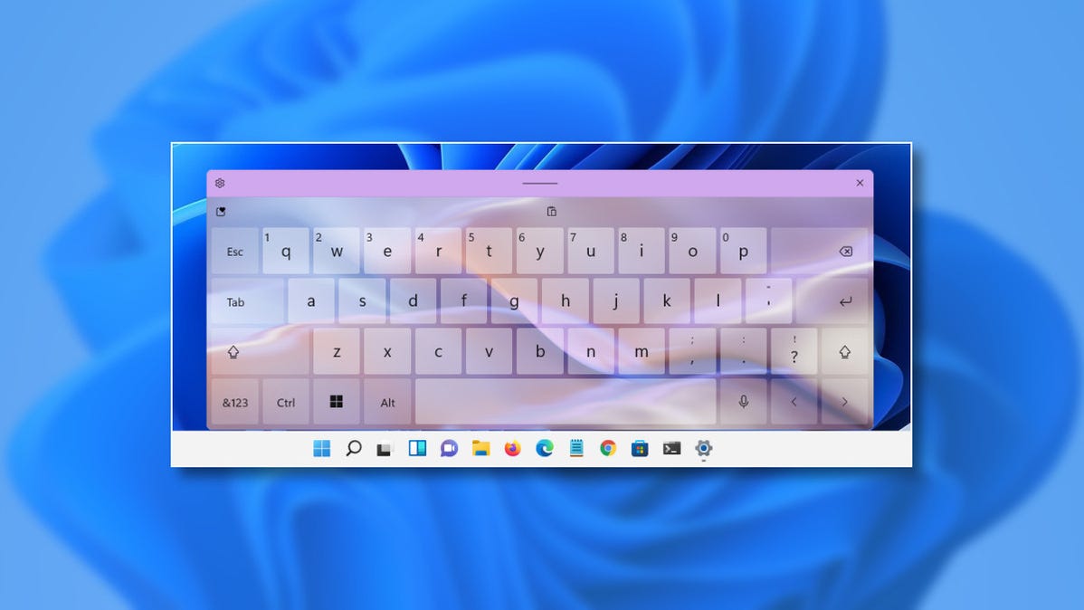Keyboard sentuh Windows 11 dengan tema yang diterapkan.