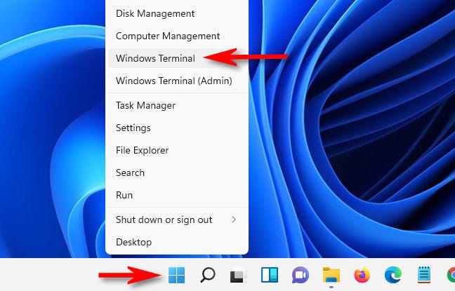 Klik kiri menu Mulai dan pilih "Terminal Windows."