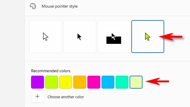 Pilih warna penunjuk mouse.