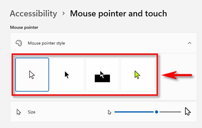 Pilih gaya penunjuk mouse.