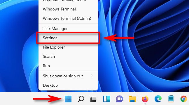 Di Windows 11, klik kanan tombol Mulai dan pilih "Pengaturan."