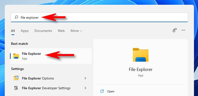 Buka Mulai dan ketik "file explorer," lalu tekan Enter.