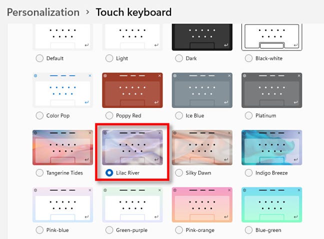Pilih tema keyboard sentuh dengan mengkliknya.