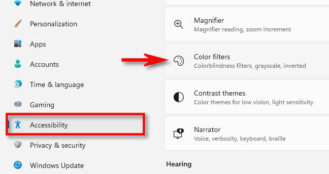 Di Pengaturan, klik "Aksesibilitas," lalu pilih "Filter Warna."
