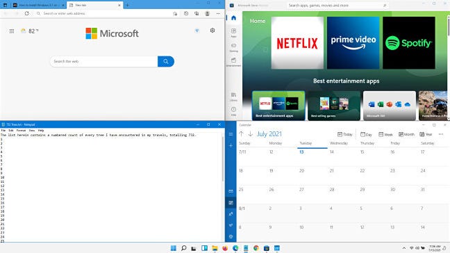 Kisi-kisi empat tata letak Snap Windows 11