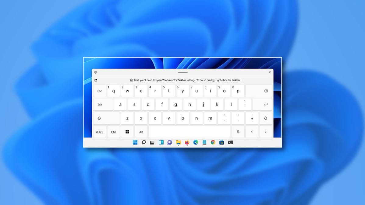 Keyboard Sentuh Windows 11 dengan latar belakang biru