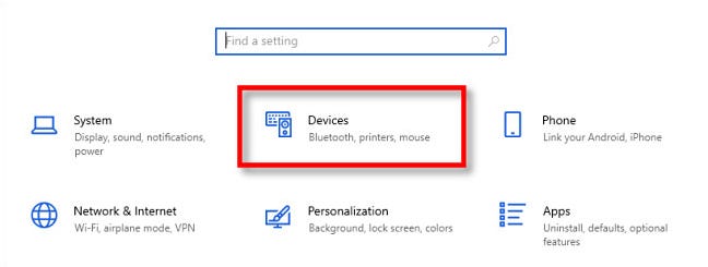 Di Pengaturan Windows 10, klik "Perangkat."