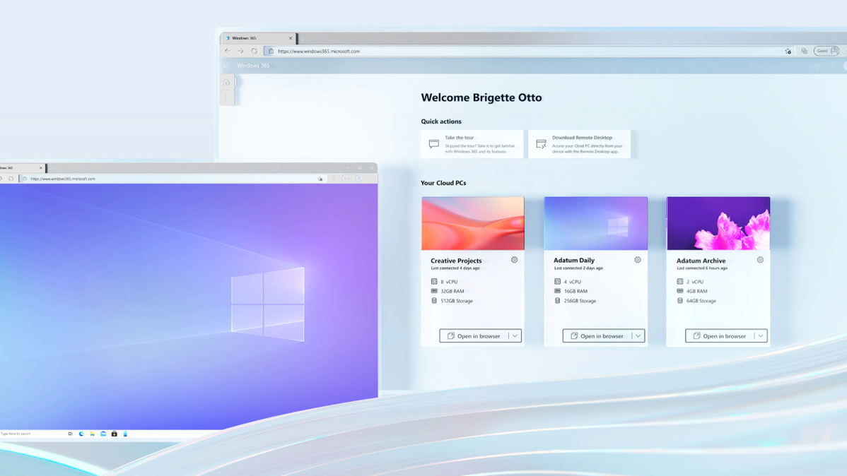 Desktop Windows 365 ditampilkan di browser Microsoft Edge.