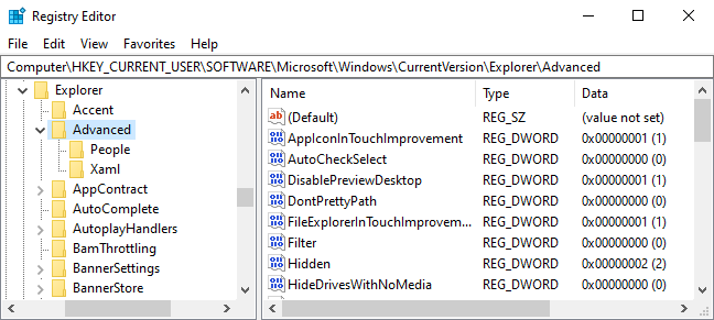Editor Registri di Windows 10.