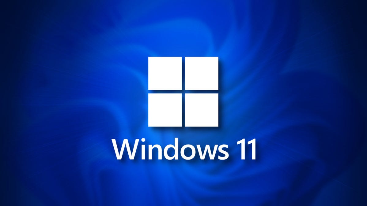 Logo Windows 11 pada latar belakang bayangan biru tua