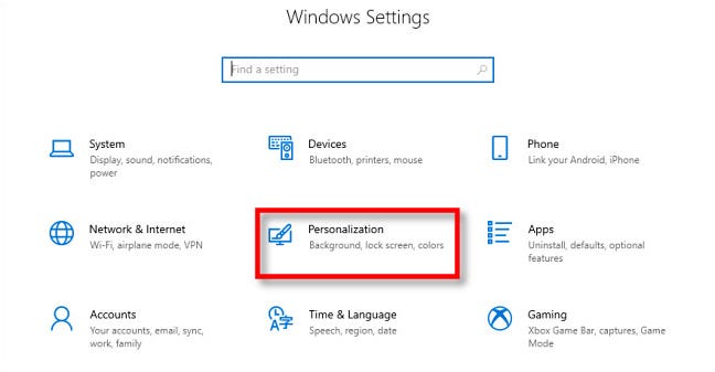 Di Pengaturan Windows 10, klik "Personalisasi."