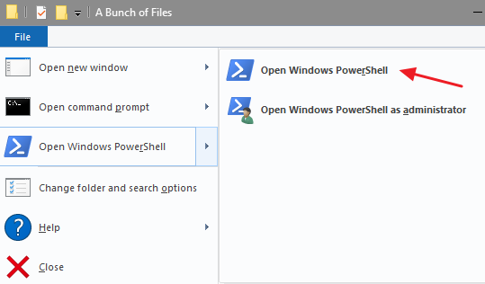 Klik File  Buka Windows PowerShell  Buka Windows PowerShell.