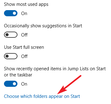memilih folder mana yang muncul saat mulai di aplikasi pengaturan