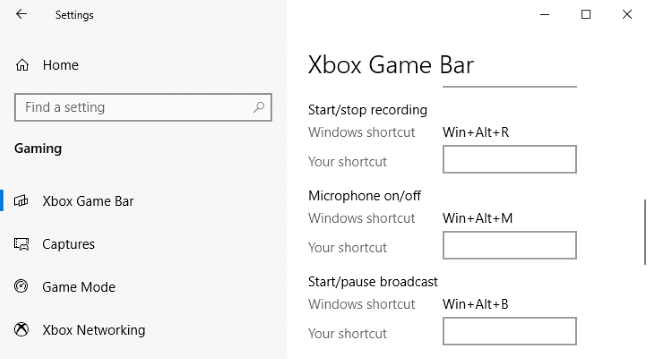 Jendela Pengaturan  Permainan  Xbox Game Bar di Windows 10.
