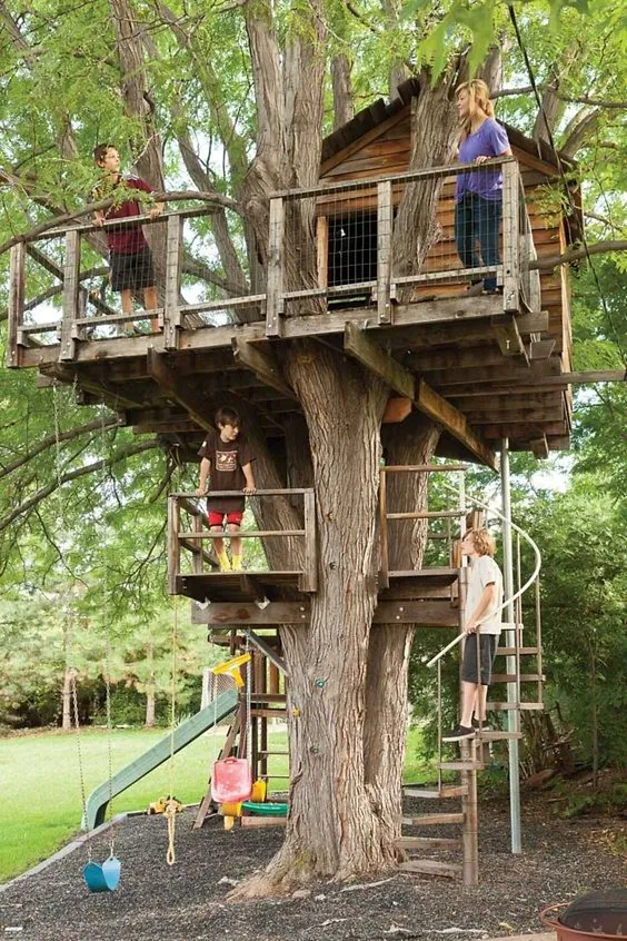 Rumah Pohon Dua Tingkat DIY Untuk Anak-Anak