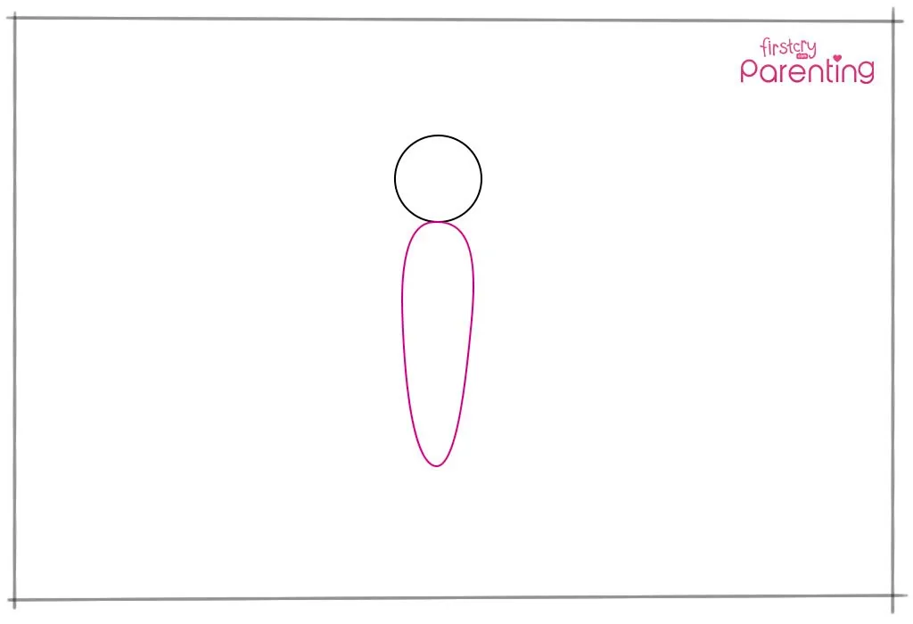 Langkah 2: Gambarlah oval memanjang yang menghubungkan lingkaran.
